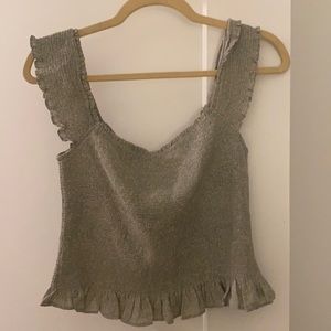 Lush green and pink pastel muted crop blouse L